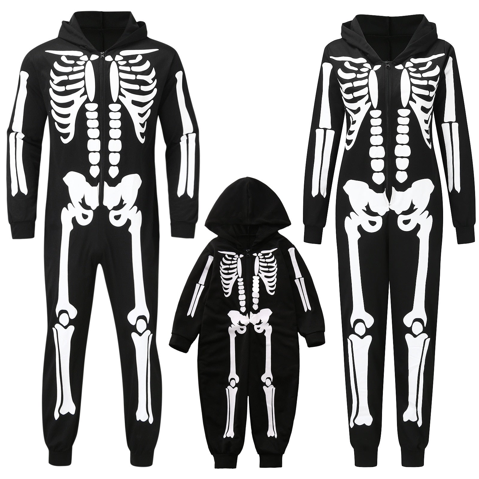 Skeleton Print Hooded Halloween Family Matching Costume