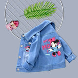 Girls Denim Mickey Minnie Mouse Flower Printed Jacket