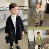 Kids Woolen Double-breasted Lapel  Trench Coat