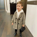Kids Woolen Double-breasted Lapel  Trench Coat