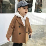 Kids Woolen Double-breasted Lapel  Trench Coat