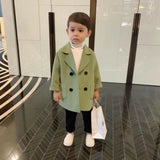 Kids Woolen Double-breasted Lapel  Trench Coat