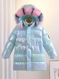 Girls Shiny Hooded Jacket Waterproof Parka  Coat 6-14 Year