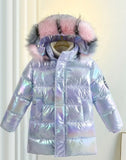 Girls Shiny Hooded Jacket Waterproof Parka  Coat 6-14 Year