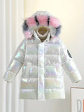 Girls Shiny Hooded Jacket Waterproof Parka  Coat 6-14 Year