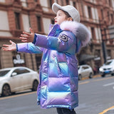 Girls Shiny Hooded Jacket Waterproof Parka  Coat 5-14 Year