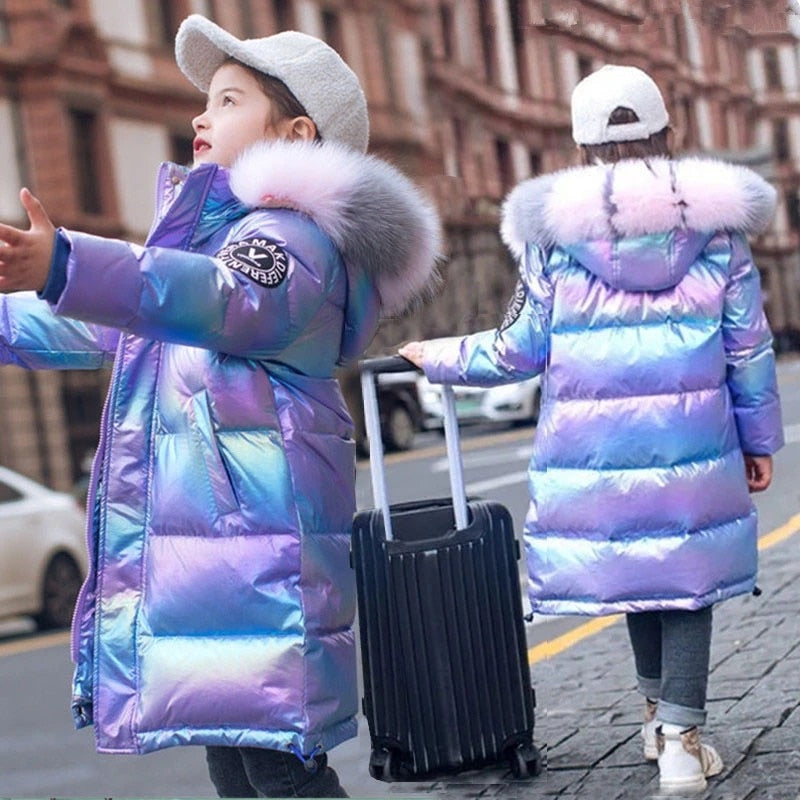 Girls Shiny Hooded Jacket Waterproof Parka Coat 5 14 Year The Kids Mode