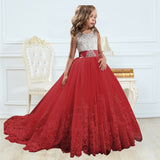 Girls Tulle Lace Long Dress For Wedding Birthday Christmas Parties