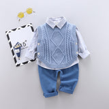 3 Pieces Long-Sleeve Shirt Sweater & Trousers Set