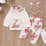 3 Piece Hoodie, Floral Print Pants & Headband Set